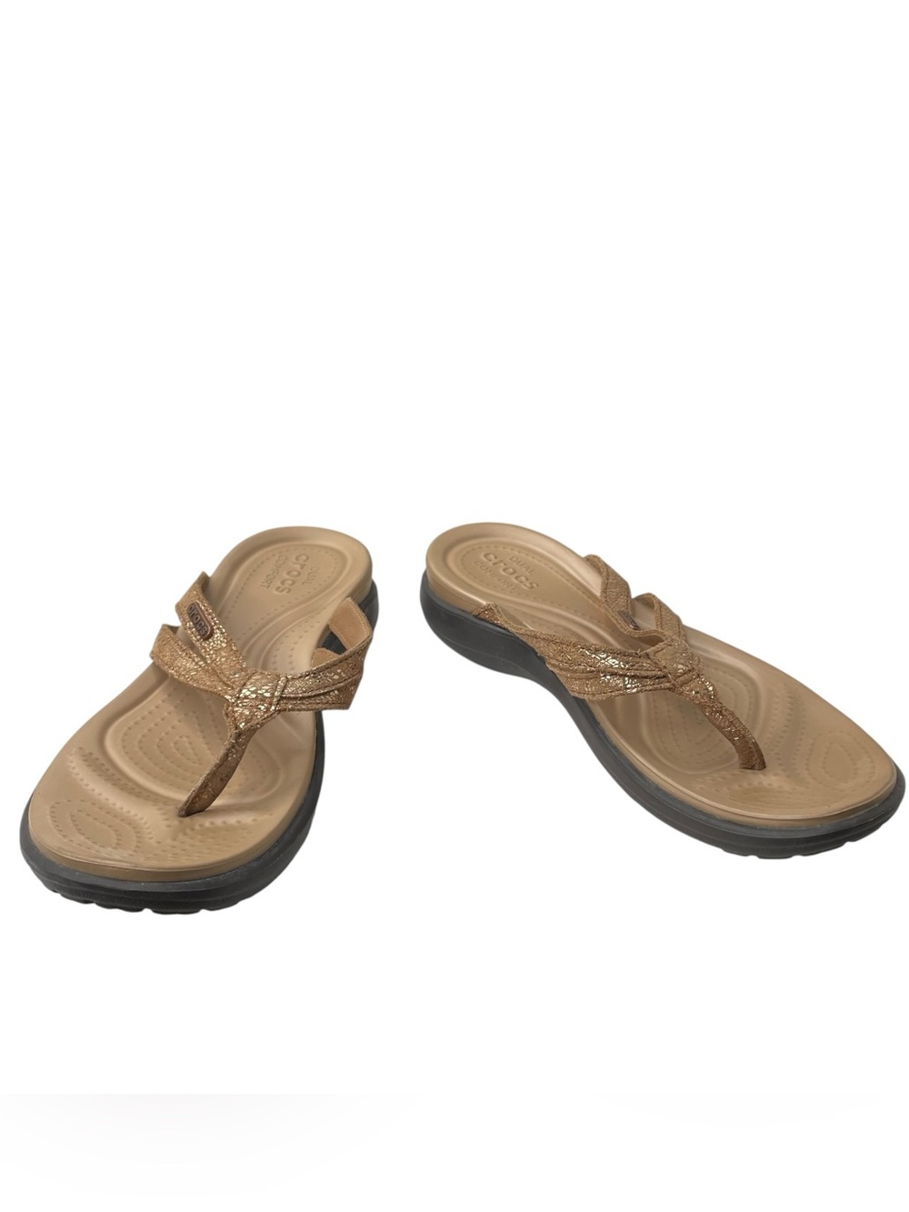 Crocs Capri Strappy Flip Flop Sandals Women's Size 7 205478 Leather Straps